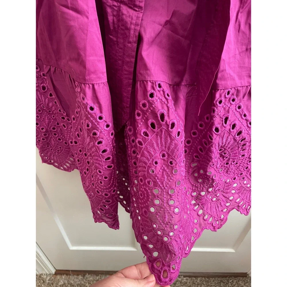 Soft Surroundings Magenta Cotton Eyelet Midi Dress Purple Tie Waist PM 3GD86 - Picture 8 of 10